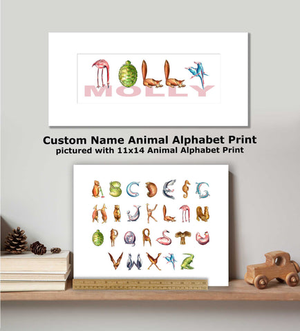 CN-8 Custom Name Animal Alphabet Art - with White Archival Mat
